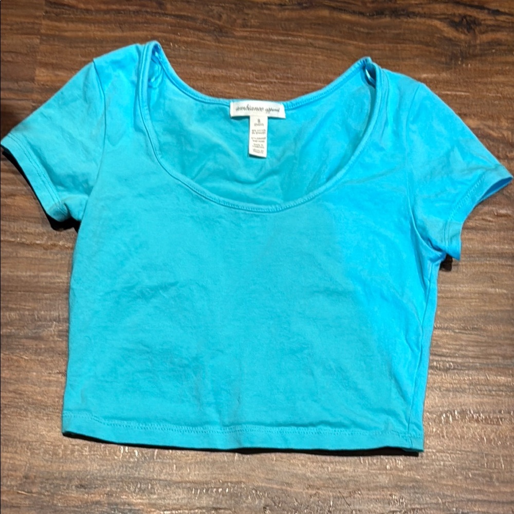 Turquoise Short Sleeve Crop Top